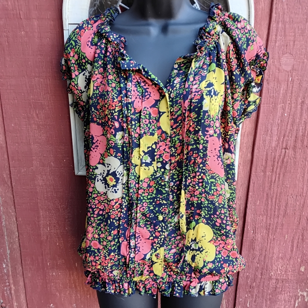 Floral Peasant Blouse (Sheer)